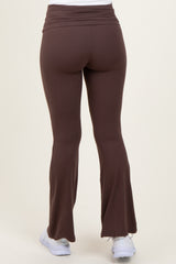 Brown Fold Over Waistband Flared Pants