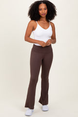 Brown Fold Over Waistband Flared Pants