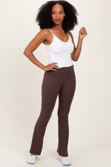 Brown Fold Over Waistband Flared Pants