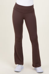 Brown Fold Over Waistband Flared Pants