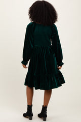 Forest Green Velvet Smocked Long Sleeve Dress