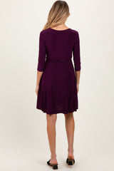 Purple 3/4 Sleeve Maternity/Nursing Sash Tie Wrap Dress