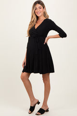 Black 3/4 Sleeve Maternity/Nursing Sash Tie Wrap Dress