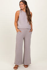 Charcoal Slub Knit Maternity Pants Set