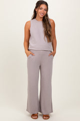 Charcoal Slub Knit Maternity Pants Set