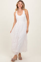 Ivory Textured Smocked Bodice Sleeveless Maxi Dress