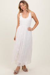 Ivory Textured Smocked Bodice Sleeveless Maxi Dress