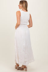 Ivory Textured Smocked Bodice Sleeveless Maxi Dress