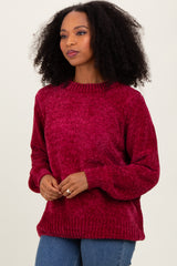 Burgundy Chenille Knit Balloon Sleeve Sweater