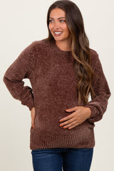 Brown Chenille Knit Maternity Sweater