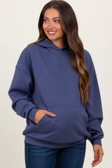 Blue Basic Maternity Hoodie Sweatshirt