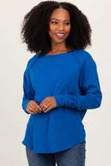 Blue Exposed Seam Thumbhole Long Sleeve Top