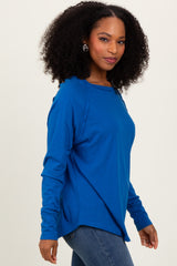 Blue Exposed Seam Thumbhole Long Sleeve Top