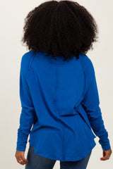 Blue Exposed Seam Thumbhole Long Sleeve Top