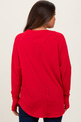 Red Exposed Seam Long Sleeve Maternity Top