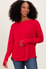 Red Exposed Seam Long Sleeve Top