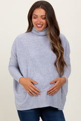 Heather Grey Turtle Neck Brushed Knit Maternity Sweater