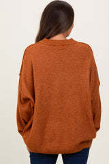 Camel Oversized Crewneck Melange Knit Maternity Sweater