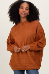 Camel Oversized Crewneck Melange Knit Maternity Sweater