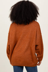 Camel Oversized Crewneck Melange Knit Sweater