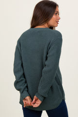 Dark Jade Waffle Knit Rounded Hem Maternity Sweater