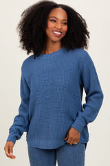 Dark Periwinkle Waffle Knit Rounded Hem Sweater