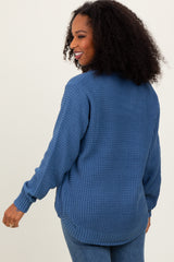 Dark Periwinkle Waffle Knit Rounded Hem Sweater