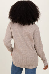 Dark Beige Waffle Knit Rounded Hem Sweater