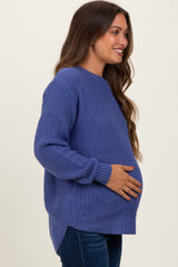 Periwinkle Waffle Knit Rounded Hem Maternity Sweater