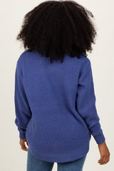 Periwinkle Waffle Knit Rounded Hem Sweater