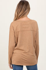 Camel Mineral Wash Front Pocket Long Sleeve Maternity Top