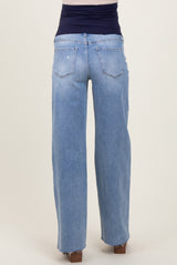 Light Blue Distressed Open Knee Wide Leg Maternity Jeans