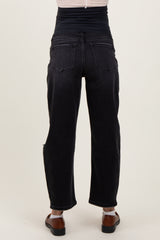 Black Distressed Open Knee Cropped Maternity Barrel Jeans