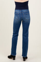 Navy Blue Vintage Wash Slim Straight Maternity Jeans