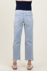 Light Blue Distressed Open Knee Straight Leg Maternity Jeans