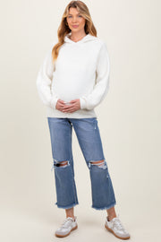 Blue Open Knee Fringe Hem Cropped Wide Leg Maternity Jeans