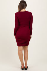 Burgundy Layered Top Ruched Maternity/Nursing Midi Dress