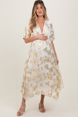 Cream Metallic Floral Jacquard Overlay Maternity Maxi Dress