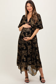 Black Metallic Floral Jacquard Overlay Maternity Maxi Dress