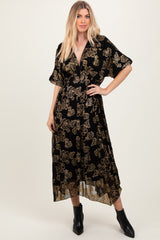 Black Metallic Floral Jacquard Overlay Maternity Maxi Dress