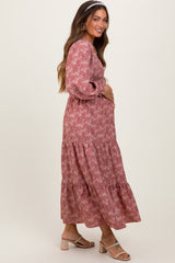 Mauve Floral Smocked Square Neck Maternity Maxi Dress