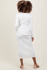 White Henley Ribbed Maternity Midi Sweater Dress