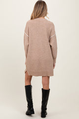 Beige Turtleneck Colorblock Contrast Trim Maternity Sweater Dress