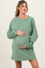 Light Olive Ultra Soft Maternity Sweatshirt Dress