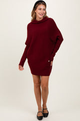 Burgundy Funnel Neck Dolman Sleeve Maternity Mini Dress