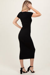 Black Ruched Bust Short Sleeve Maxi Dress