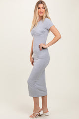 Heather Grey Ruched Bust Short Sleeve Maxi Dress