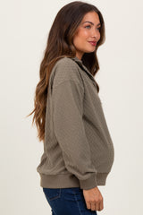 Olive Quilted Knit Snap Collar Maternity Pullover Top