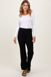 Black Ribbed Knit Flare Pants