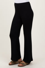 Black Ribbed Knit Flare Pants